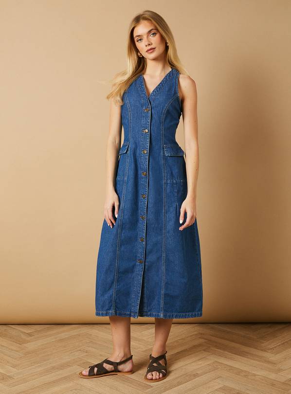OASIS Flap Pocket Drop Waist Seam Midi Dress 18